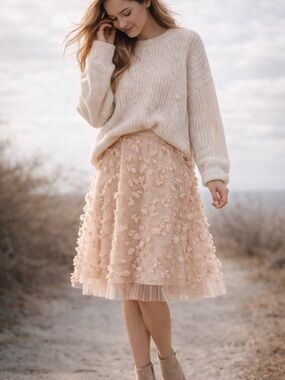 Eva Franco for Anthropologie Blush 3D Floral Tulle Skirt | Ethereal Midi 6